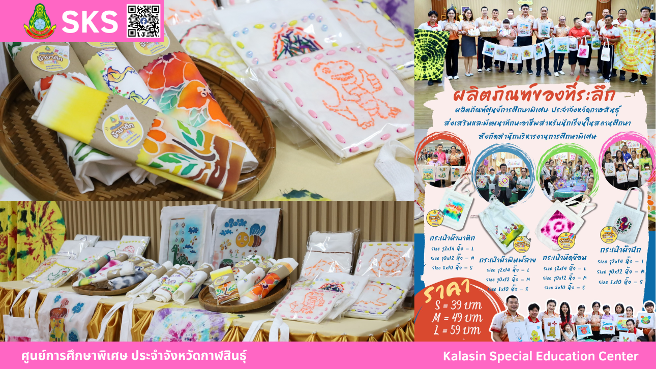 ศูนย์การศึกษาพิเศษ ประจำจังหวัดกาฬสินธุ์ได้จัดกิจกรรมส่งเสริมและพัฒนาทักษะอาชีพสำหรับนักเรียนในสถานศึกษา และ จัดจำหน่ายผลิตภัณฑ์ของที่ระลึก กระเป๋าผ้าบาติก กระเป๋าผ้าพิมพ์ลาย กระเป๋ามัดย้อม และ กระเป๋าผ้าปัก